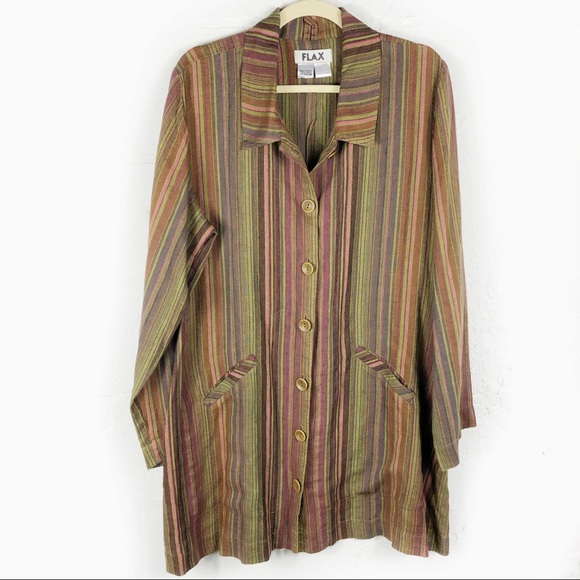 Flax Tops - FLAX Linen Striped Tunic / Shirt/ Dress Lagenlook